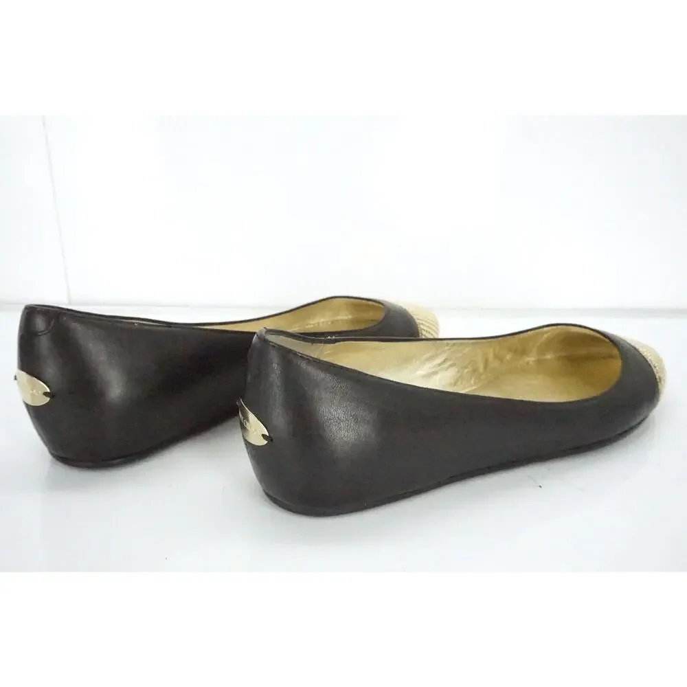Jimmy Choo Waine Black Leather Gold Stud Cap Toe Ballet Flats Size 35 NIB $565